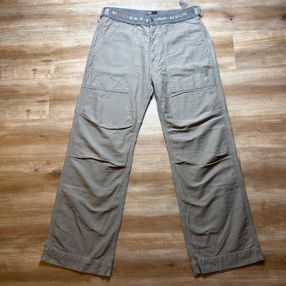 Diesel Foldy Utility Pants Mens 32 Brown Baggy Fit Side Adjusters Trousers Y2K